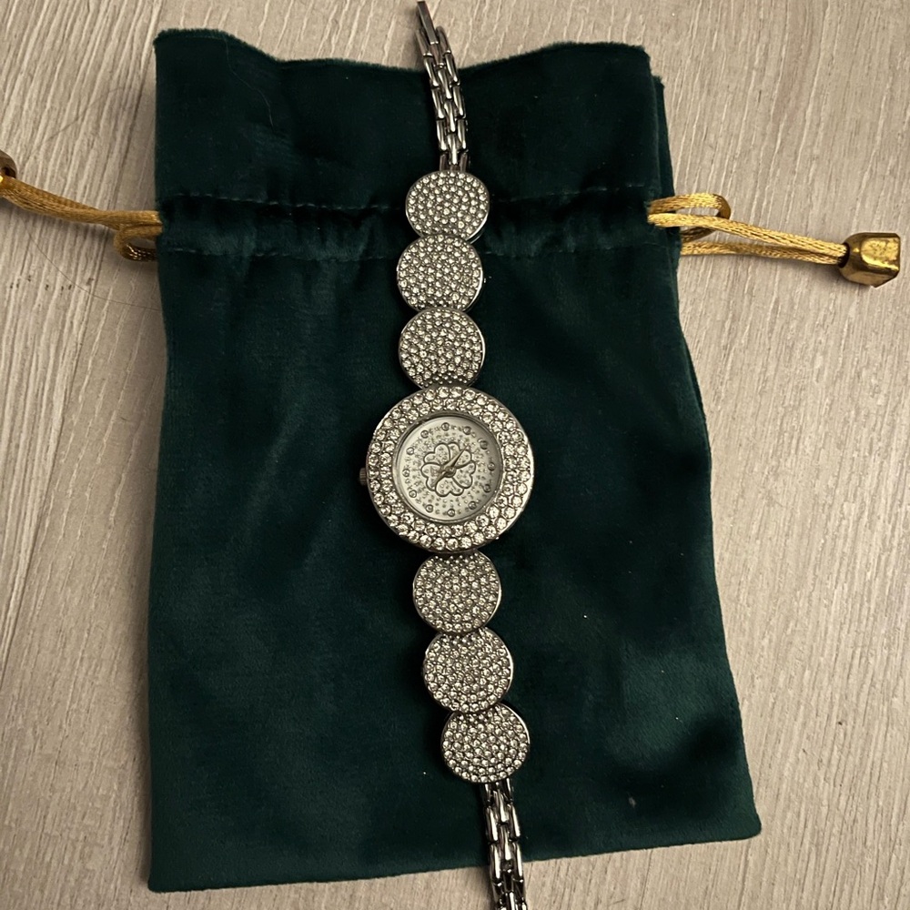 Elegant Silver-Tone Watch with Crystal Accents